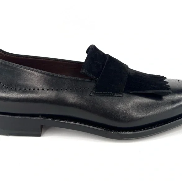 Salvatore Ferragamo Saturn Wingtip Fringe Black Leather Loafers US 7.5 - EU 41.5